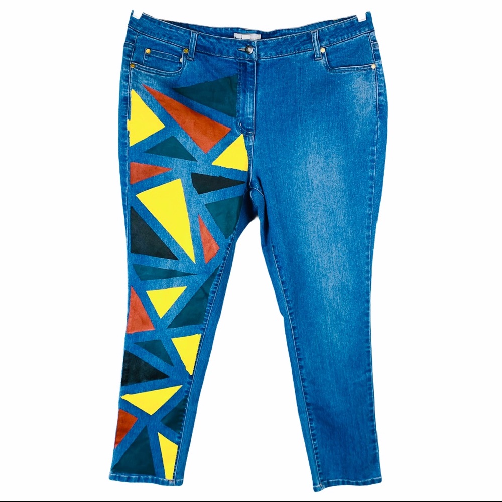 CUSTOM Painted Geo Print Skinny Jeans